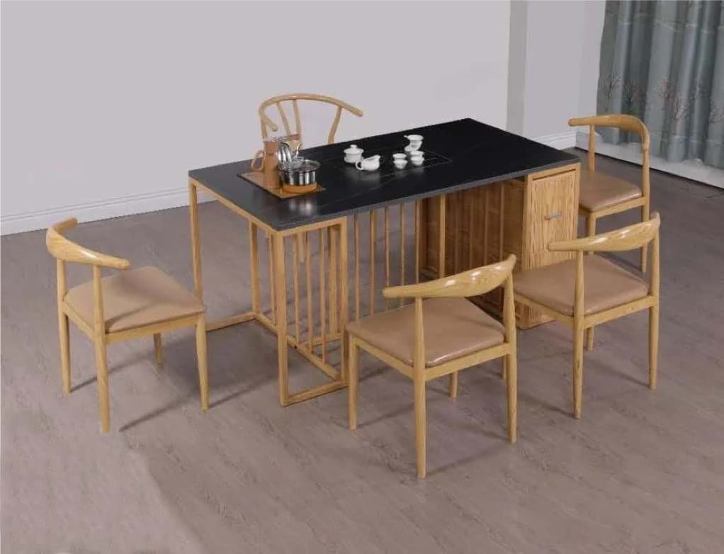 Picture of Fine Black Teatable with Wooden Underframe and Five Chairs