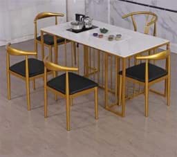 Picture of Carrara Snow White Teatable with Gold Underframe and Five Chairs