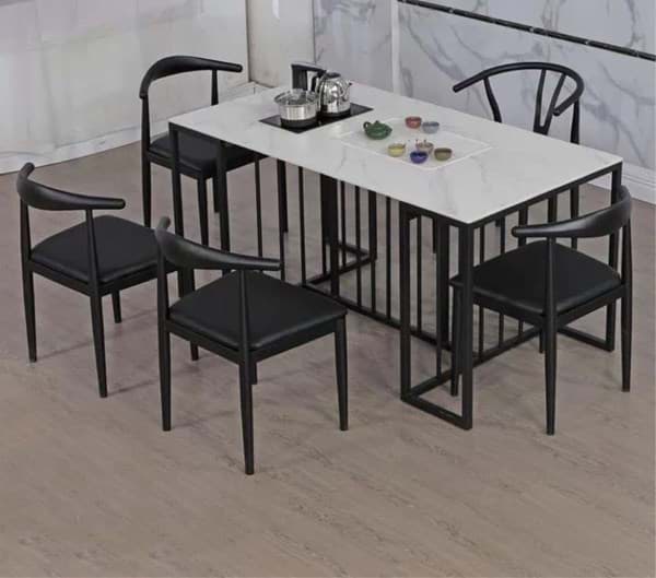 Picture of Carrara Snow White Teatable with Black Underframe and Five Chairs